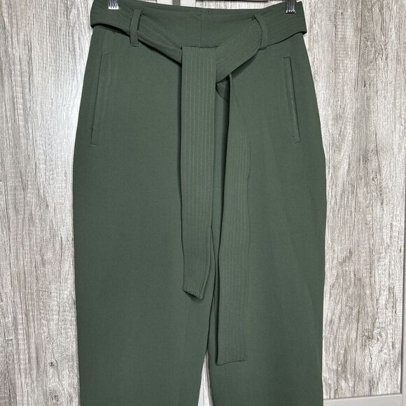 Aritzia Wilfred Pants High Rise Tie Front Belt Green Color Size 2 - Picture 2 of 8
